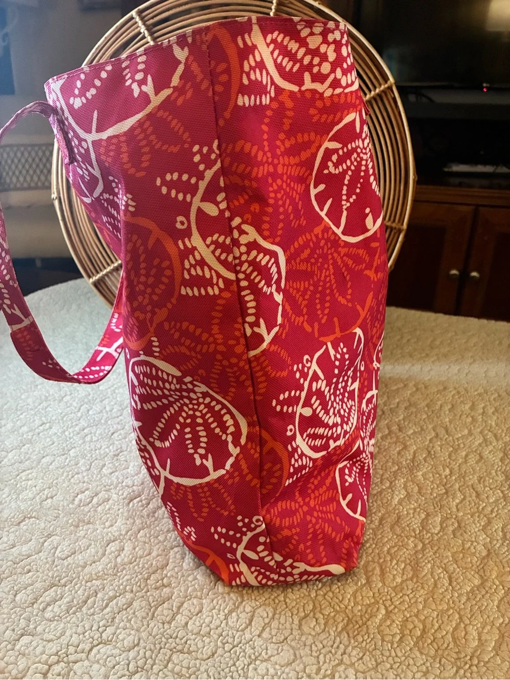 Estee Lauder Bright Pink and White Sand Dollar Print Tote
